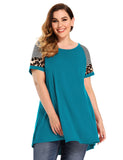 LARACE Leopard Print Tunics Color Block Long Tee Shirt 6XL-8064.