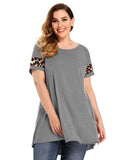 LARACE Leopard Print Tunics Color Block Long Tee Shirt 6XL-8064.