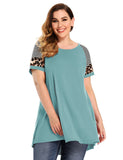 LARACE Leopard Print Tunics Color Block Long Tee Shirt 6XL-8064.