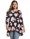 Women's Plus Size Tops floral printed 3/4 Sleeve Loose Fit Flare Swing Tunic -LARACE 8052.