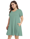 Women's Short Sleeve Swing Tunic Casual Pockets Loose T Shirt Dress-LARACE 8049.