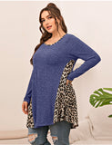 LARACE Plus Leopard Long Sleeve Flowy Shirt Loose Sweater-8084.