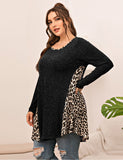 LARACE Plus Leopard Long Sleeve Flowy Shirt Loose Sweater-8084.