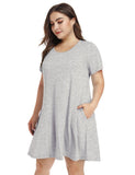 Women's Short Sleeve Swing Tunic Casual Pockets Loose T Shirt Dress-LARACE 8049.