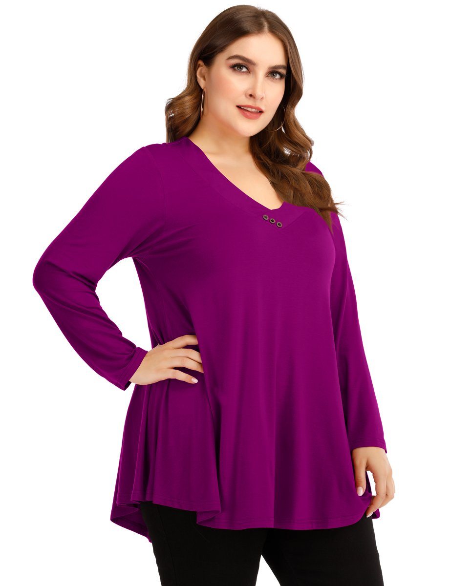 Women's Plus Size Tunic Long Sleeve V Neck Blouses Basic Shirt-LARACE 8055.