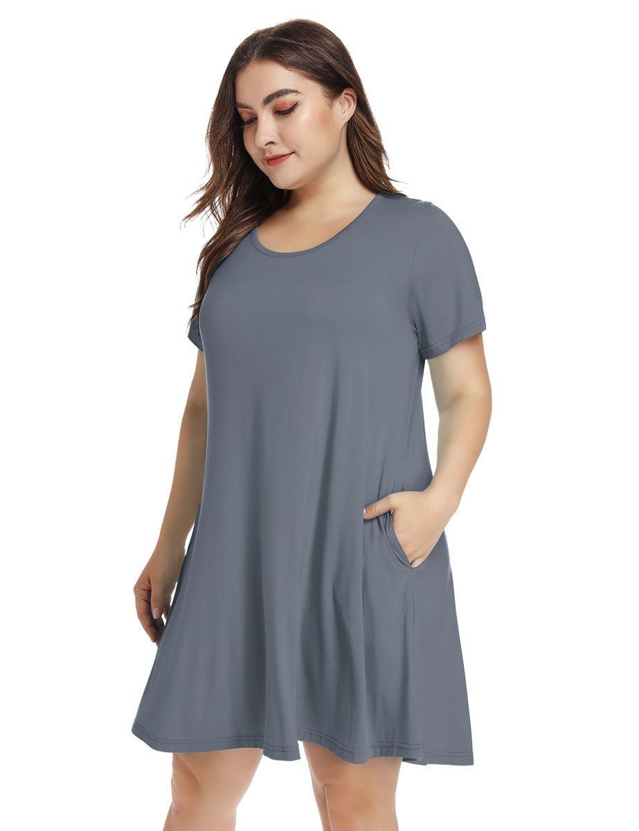 POSESHE Women's Plus Size Tunic Swing T-Shirt Dress Short Sleeve Maxi Dress  with Pockets : : Clothing, Shoes & Accessories