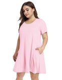 Women's Short Sleeve Swing Tunic Casual Pockets Loose T Shirt Dress-LARACE 8049.