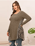 LARACE Plus Leopard Long Sleeve Flowy Shirt Loose Sweater-8084.