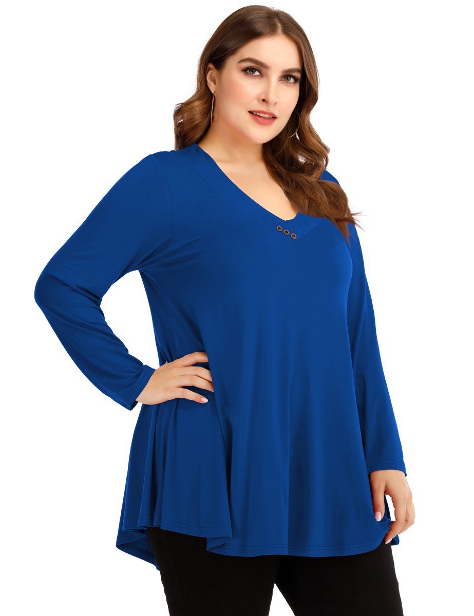 Women's Plus Size Tunic Long Sleeve V Neck Blouses Basic Shirt-LARACE 8055.