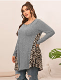 LARACE Plus Leopard Long Sleeve Flowy Shirt Loose Sweater-8084.
