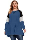 Plus Size Color Block Long Sleeve Tunic Striped Raglan Pullover - LARACE 8087.