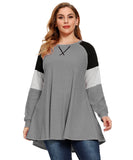 Plus Size Color Block Long Sleeve Tunic Striped Raglan Pullover - LARACE 8087.