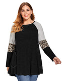 LARACE Plus Size Leopard Long Sleeve Shirt with Pocket-8083