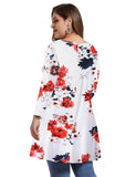 Women's Plus Size Tops floral printed 3/4 Sleeve Loose Fit Flare Swing Tunic -LARACE 8052.