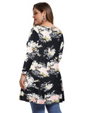 Women's Plus Size Tops floral printed 3/4 Sleeve Loose Fit Flare Swing Tunic -LARACE 8052.