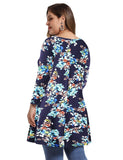 Women's Plus Size Tops floral printed 3/4 Sleeve Loose Fit Flare Swing Tunic -LARACE 8052.