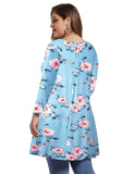 Women's Plus Size Tops floral printed 3/4 Sleeve Loose Fit Flare Swing Tunic -LARACE 8052.