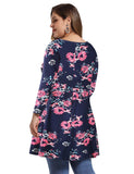 Women's Plus Size Tops floral printed 3/4 Sleeve Loose Fit Flare Swing Tunic -LARACE 8052.