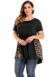 LARACE Color Block Leopard Print Tops for Women Plus Size Short Sleeve-8062.
