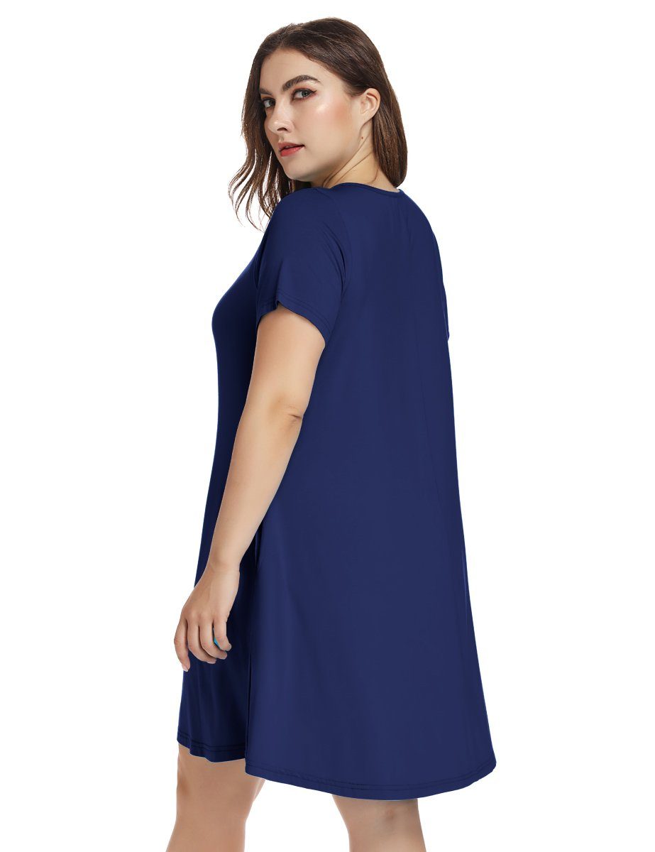 Women's Short Sleeve Swing Tunic Casual Pockets Loose T Shirt Dress-LA