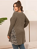 LARACE Plus Leopard Long Sleeve Flowy Shirt Loose Sweater-8084.