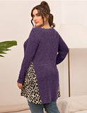 LARACE Plus Leopard Long Sleeve Flowy Shirt Loose Sweater-8084.