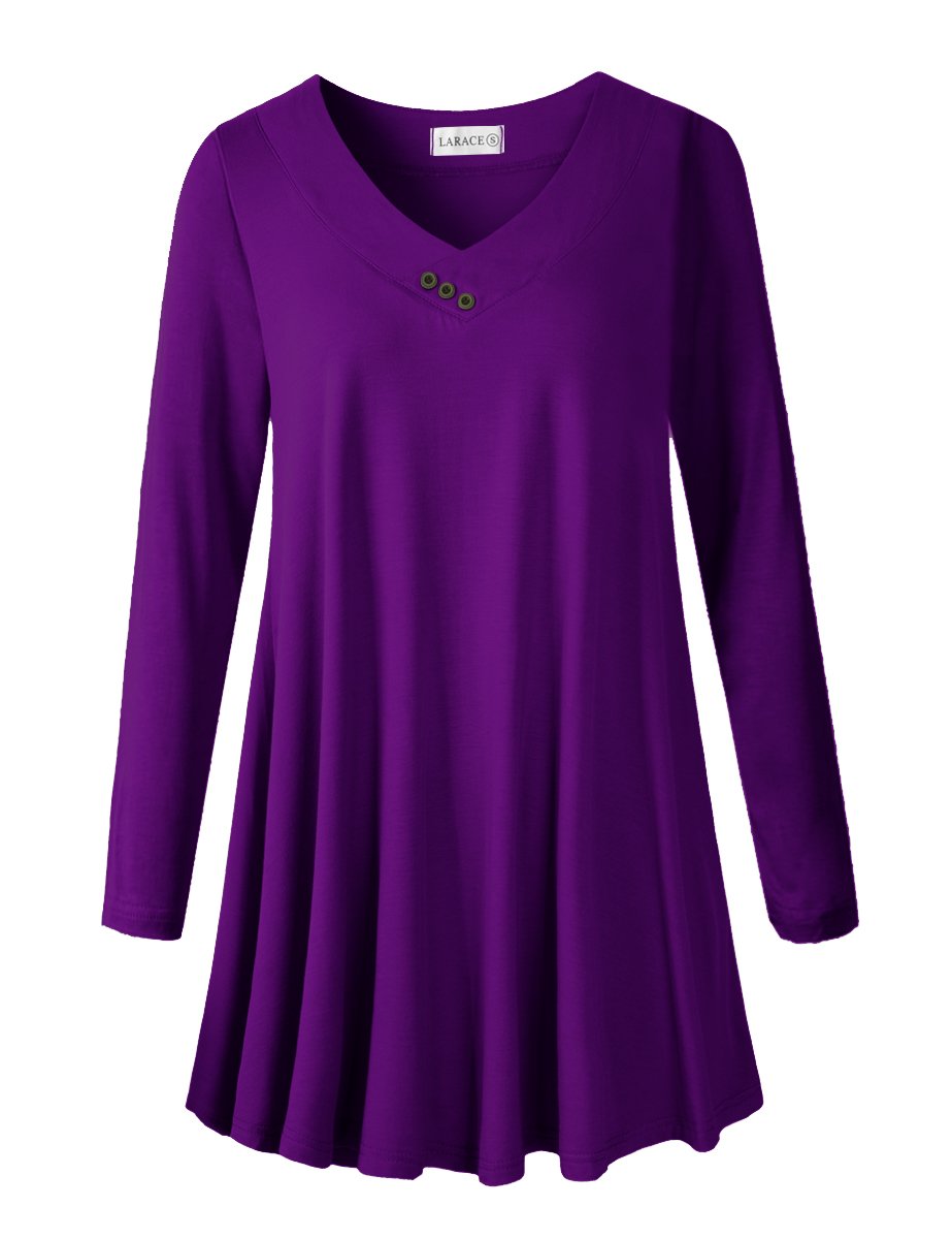 Women's Plus Size Tunic Long Sleeve V Neck Blouses Basic Shirt-LARACE 8055.