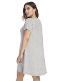 Women's Short Sleeve Swing Tunic Casual Pockets Loose T Shirt Dress-LARACE 8049.