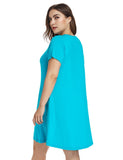 Women's Short Sleeve Swing Tunic Casual Pockets Loose T Shirt Dress-LARACE 8049.