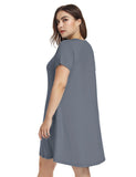 Women's Short Sleeve Swing Tunic Casual Pockets Loose T Shirt Dress-LARACE 8049.