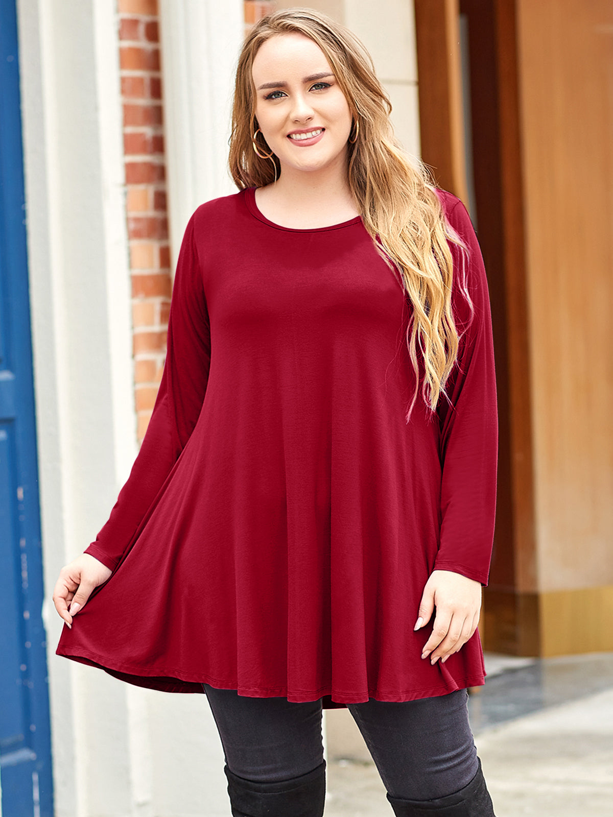 LARACE Plus Size Tunic Tops for Women Long Sleeve Swing Shirt Loose Fit Flowy Clothing for Leggings 8053