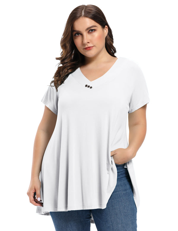 Women's Plus Size Tunic Short Sleeve V Neck Blouses Basic Shirt-LARACE 8054.