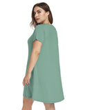 Women's Short Sleeve Swing Tunic Casual Pockets Loose T Shirt Dress-LARACE 8049.