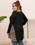 LARACE Plus Leopard Long Sleeve Flowy Shirt Loose Sweater-8084.