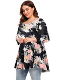 V Neck Loose Fit Flowy Long Sleeve Tunics Tops Plus Size for Women - LARACE 8056.