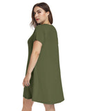 Women's Short Sleeve Swing Tunic Casual Pockets Loose T Shirt Dress-LARACE 8049.