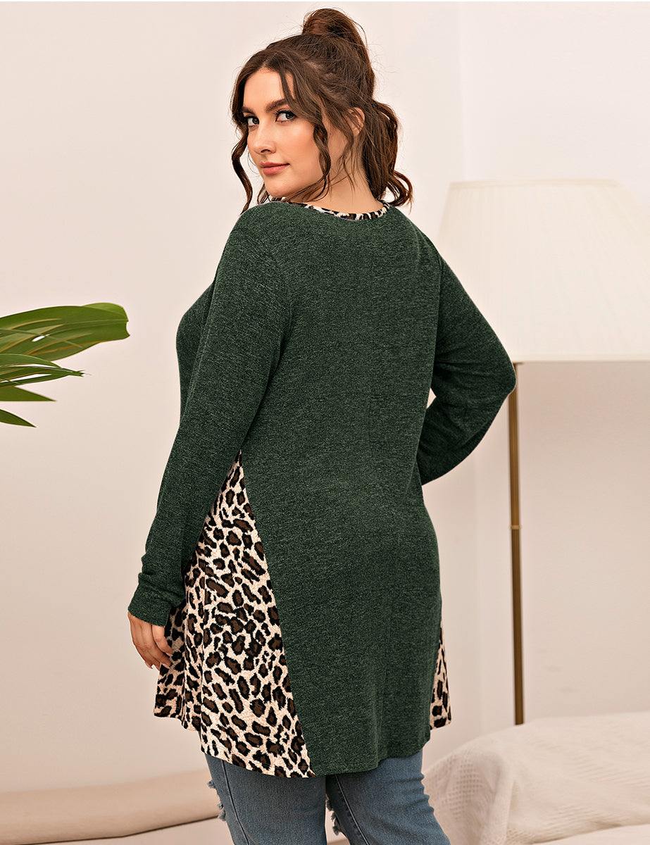 LARACE Plus Leopard Long Sleeve Flowy Shirt Loose Sweater