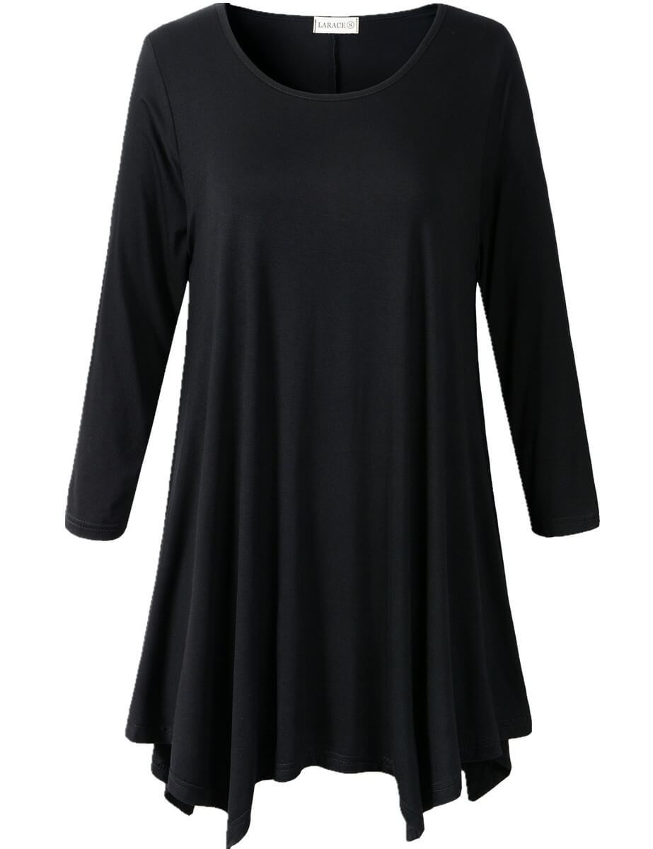 LARACE 3/4 Sleeve Plus Size Tunic Tops Loose Basic Shirt 8028 S-3 XL.