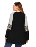 LARACE Plus Size Leopard Long Sleeve Shirt with Pocket-8083.