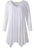 V-Neck Plain Swing Tunic Top Casual Long-sleeved T-shirt-LARACE  8035.