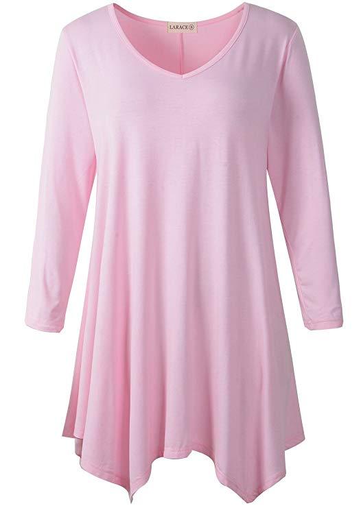 V-Neck Plain Swing Tunic Top Casual Long-sleeved T-shirt-LARACE  8035.