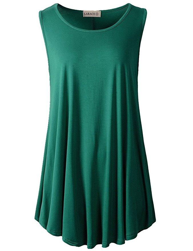 Round Neckline Swing Flare Solid Sleeveless Tank Top - LARACE