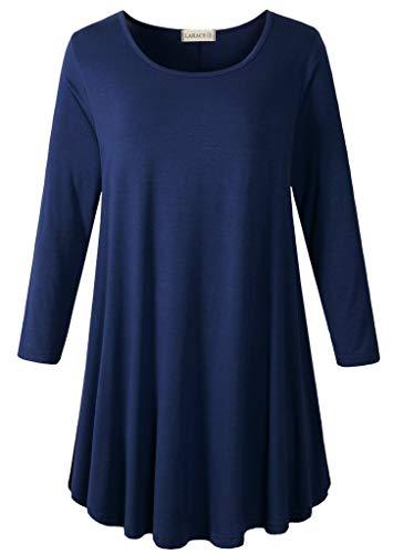 3/4 Sleeve Tunic Top Loose Fit Flare Tunic Shirt - LARACE 8033.