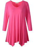 V-Neck Plain Swing Tunic Top Casual Long-sleeved T-shirt-LARACE  8035.