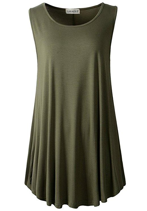 Crew Neck Swing Flare Solid Sleeveless Tank Top - LARACE 8032.