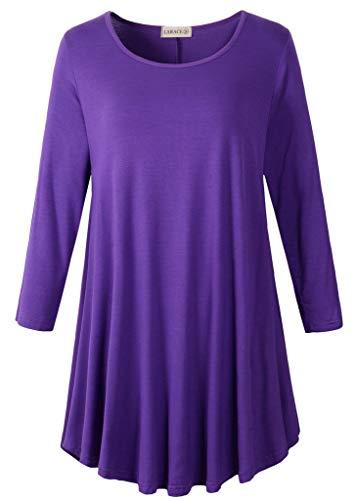 3/4 Sleeve Tunic Top Loose Fit Flare Tunic Shirt - LARACE 8033.