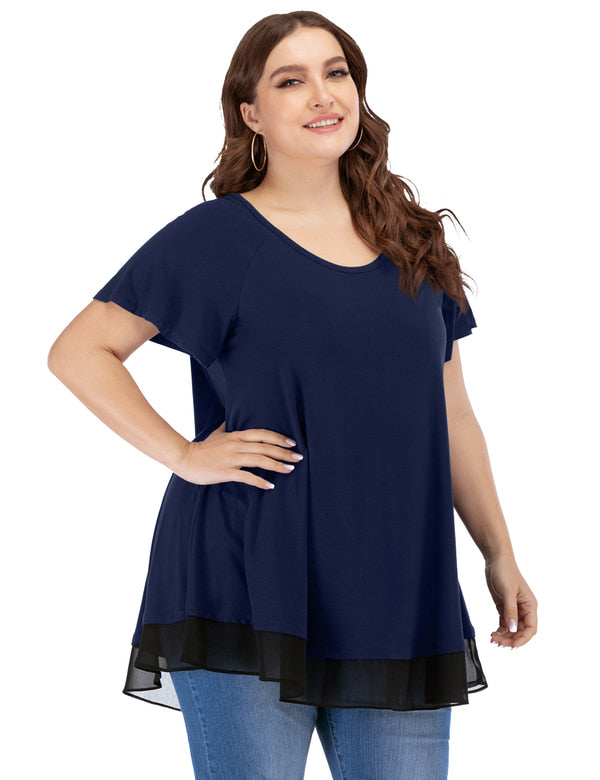 Women's Chiffon T-Shirt Plus Size Short Sleeves Flowy Shirt - LARACE 8060.