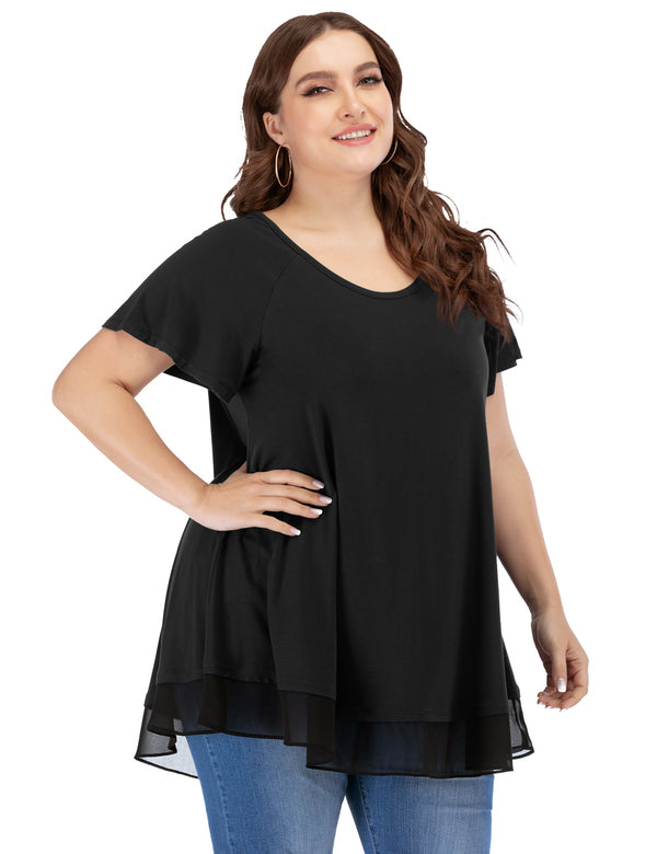 Women's Chiffon T-Shirt Plus Size Short Sleeves Flowy Shirt - LARACE 8060.