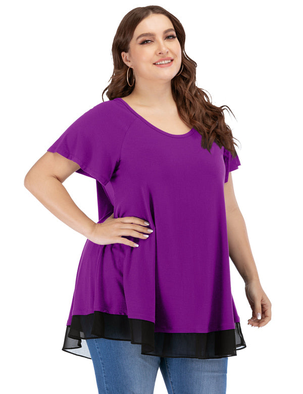 Women's Chiffon T-Shirt Plus Size Short Sleeves Flowy Shirt - LARACE 8060.