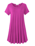 Women's Short Sleeve Swing Tunic Casual Pockets Loose T Shirt Dress-LARACE 8049.